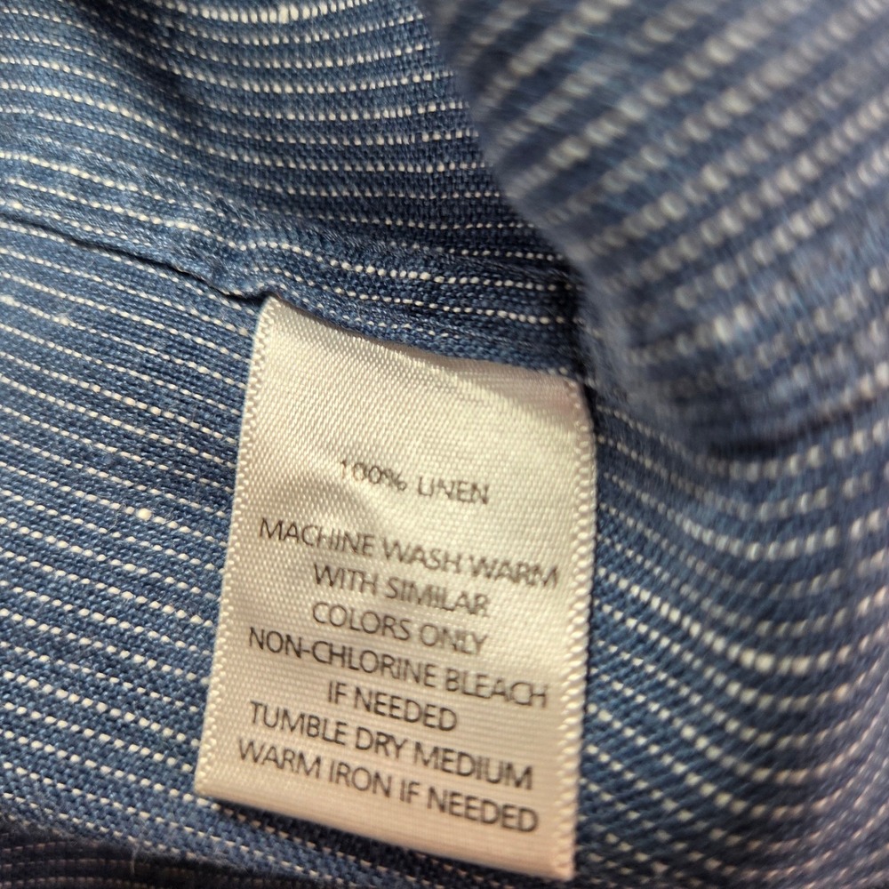 UNTUCKit Mens XXL Blue White Pinstripe Linen Short Sleeve Camp Button Down Shirt - Picture 5 of 7